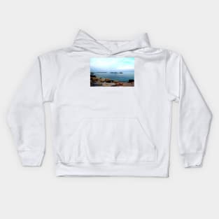 Calm Adriatic sea surrounded by massive rocks under the light blue sky Kids Hoodie